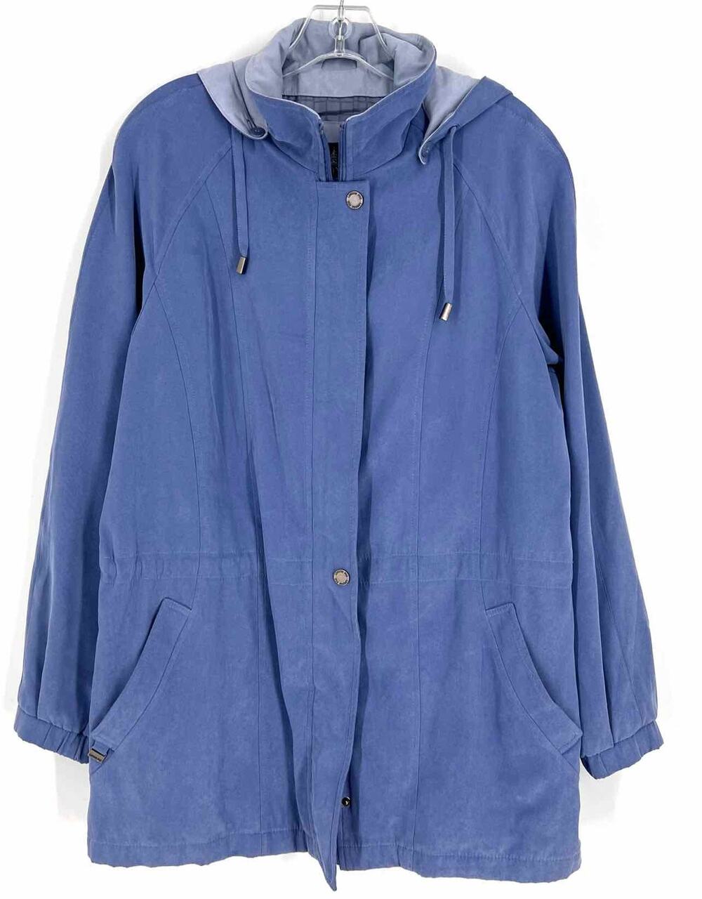 London Fog Size M Cornflower Blue Snap Buttons Faux Suede Hooded Jacket